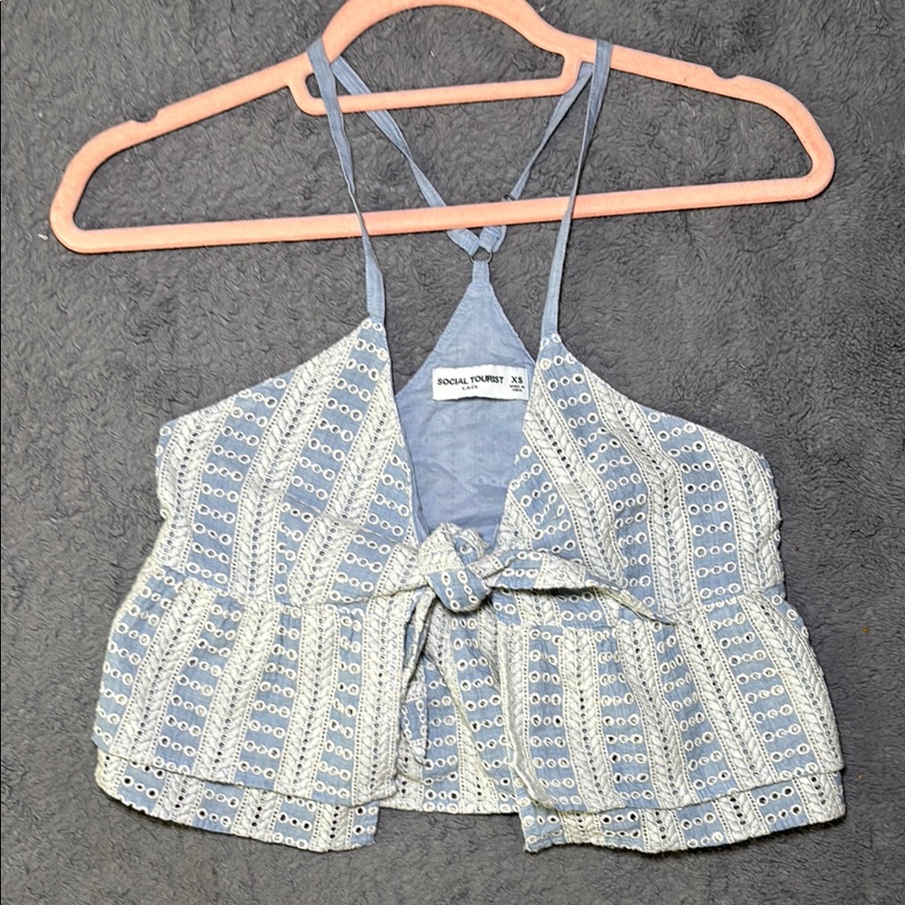 Blue Patterned Crop Top